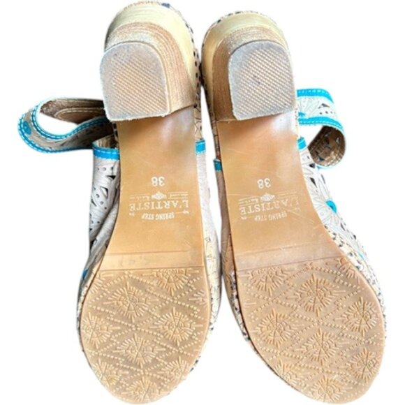 Spring Step L' Artiste Marjan Graym Floral Leather Sandals - Tan/Blue - EU 38 - Picture 8 of 12